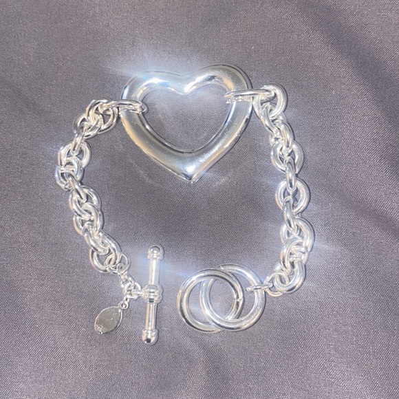 open heart chain silver bracelet with toggle clasp like new. - Picture 16 of 16